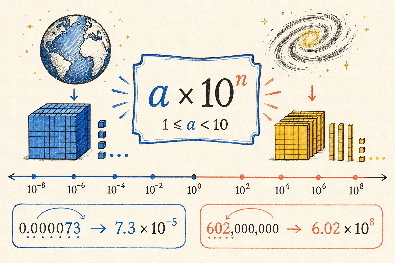 Editorial math illustration for Writing Numbers in Scientfic Notation