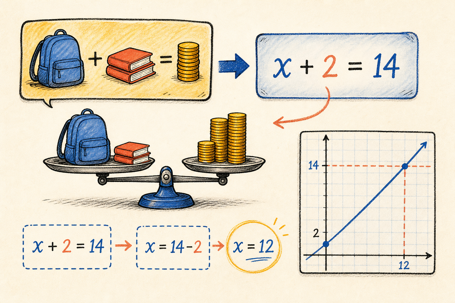 Editorial math illustration for Writing and Evaluating Word Problems with Substitution