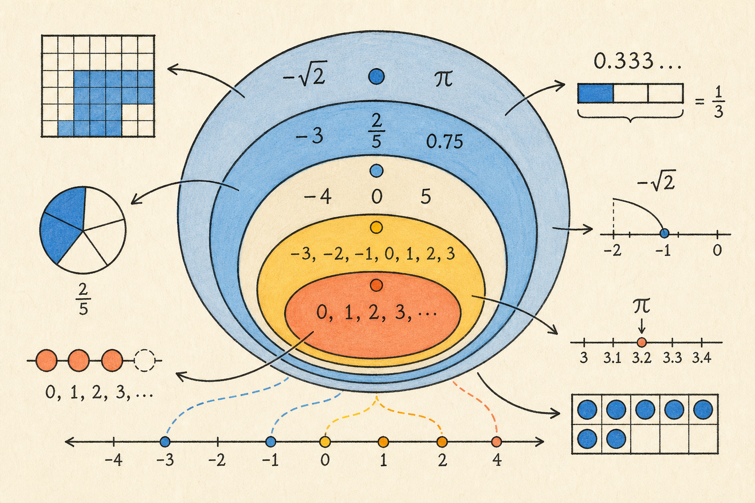 Editorial math illustration for Types of Numbers