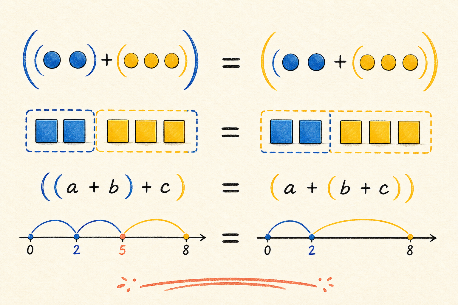 Editorial math illustration for The Associative Property: Grouping and Order