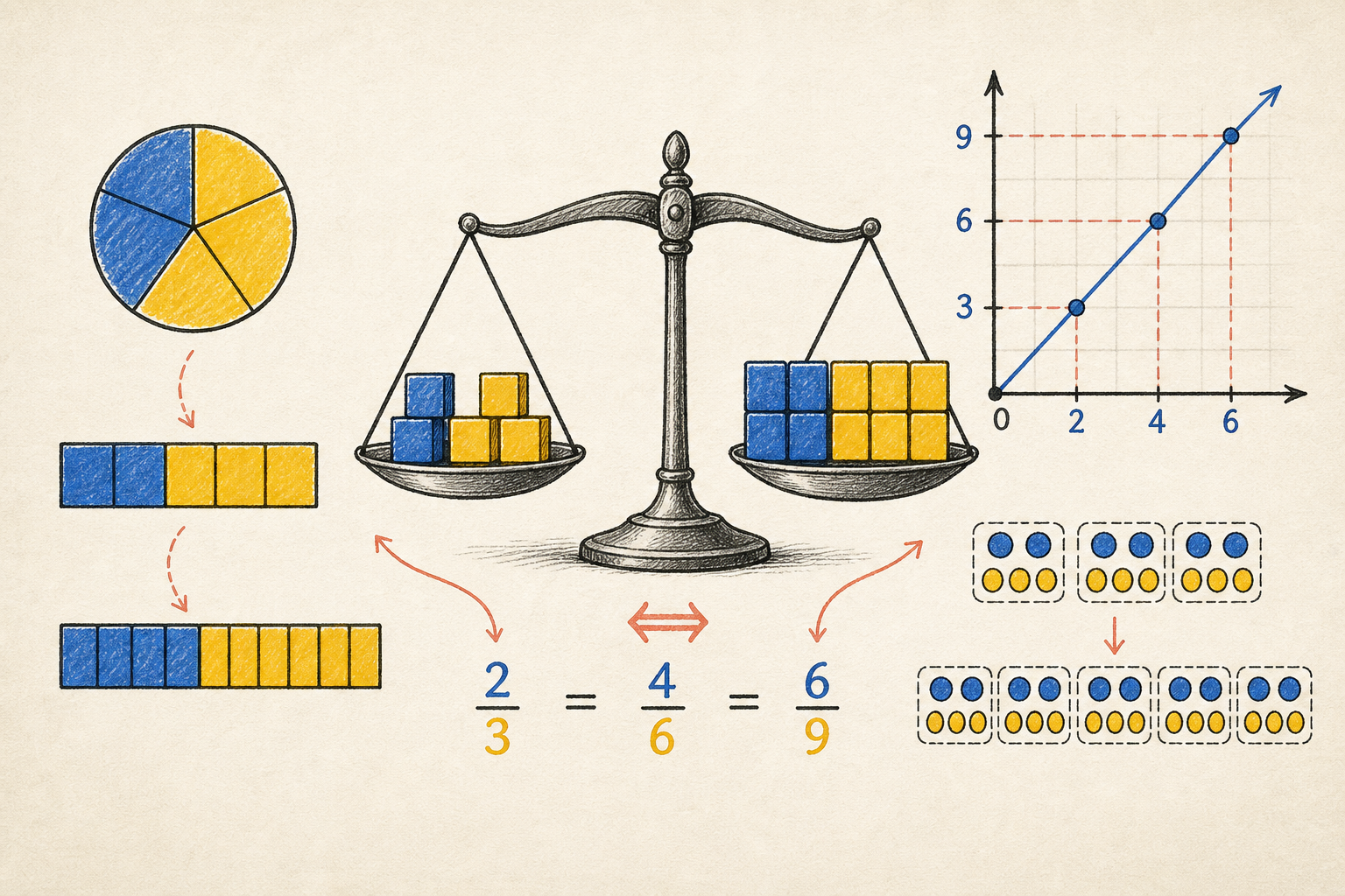 Editorial math illustration for Ratios and Equivalent Ratios