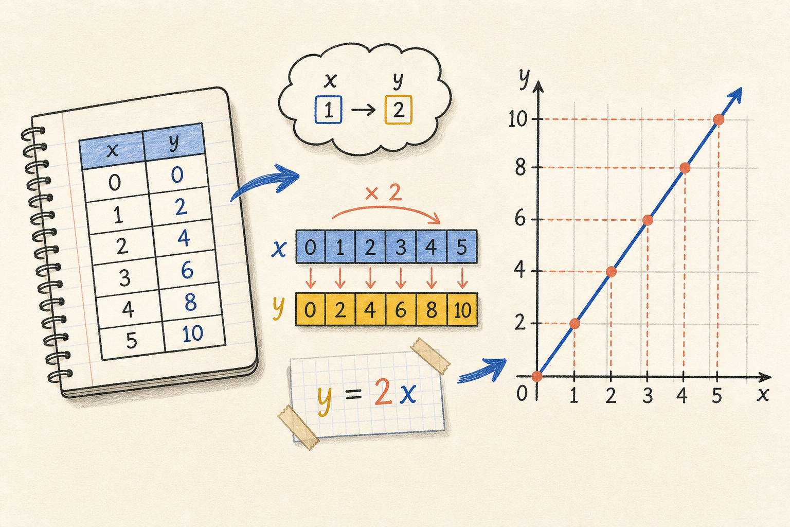 Editorial math illustration for From Tables to Graphs - Seeing Proportional Relationships