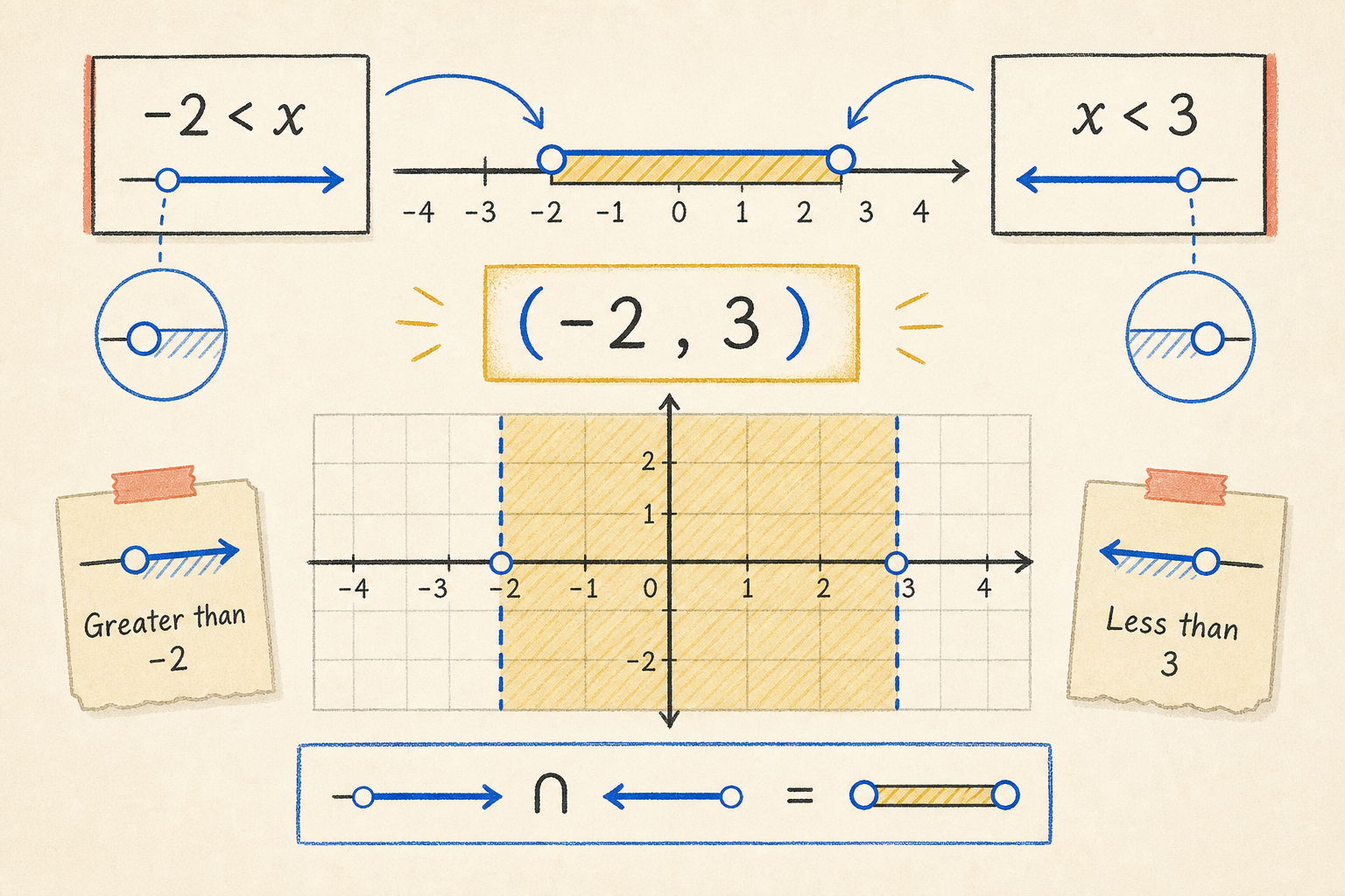 Editorial math illustration for Graphing Compound Inequalities Using Interval Notation