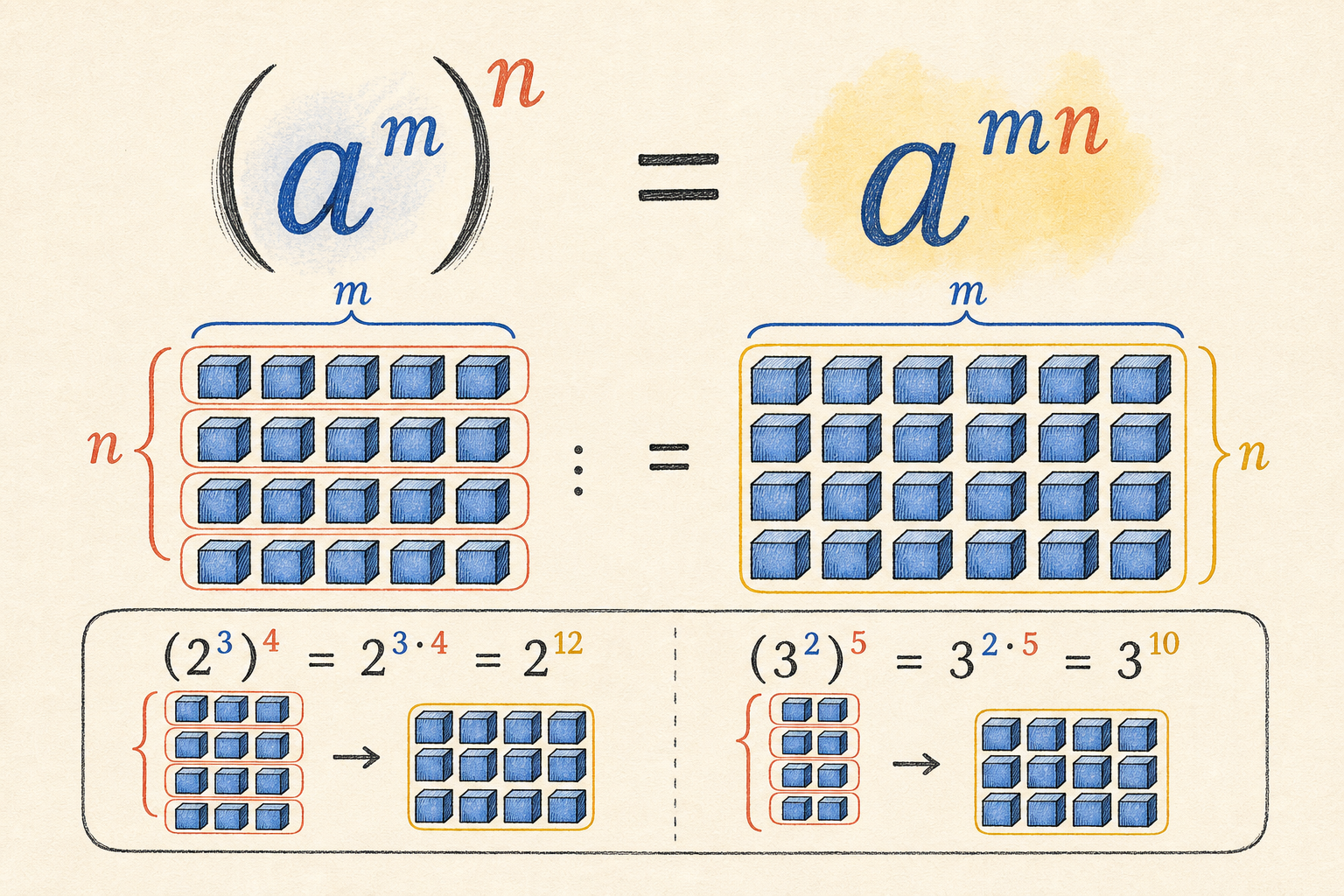 Editorial math illustration for Power of a Power Rule of Exponents