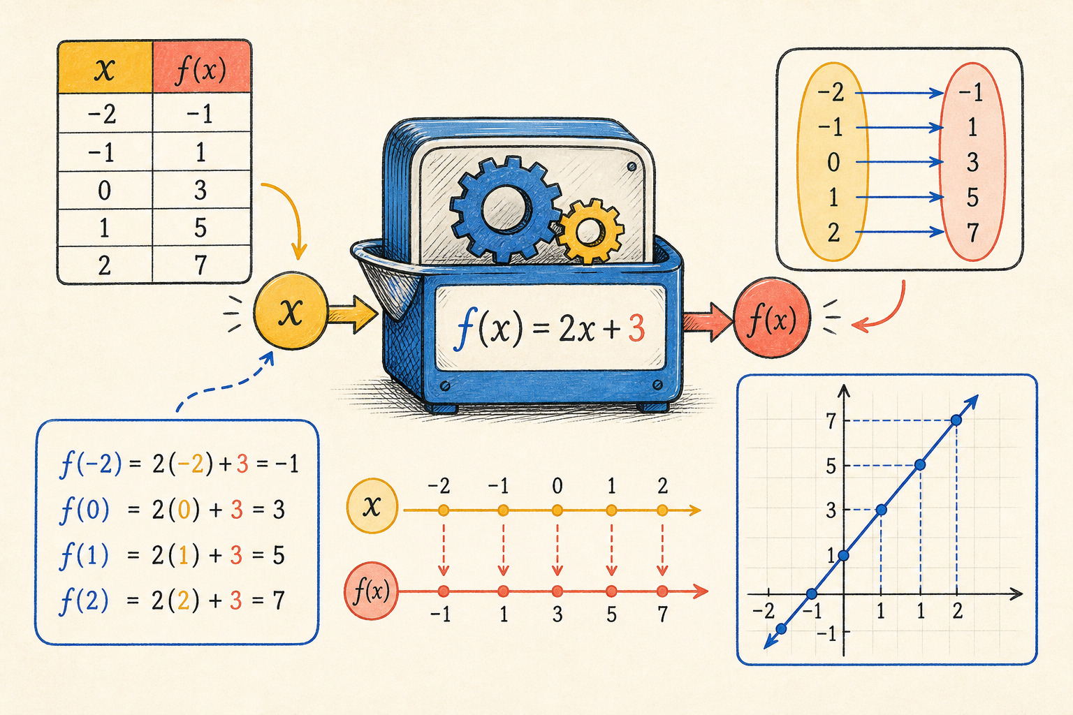 Editorial math illustration for Understanding and Using Function Notation