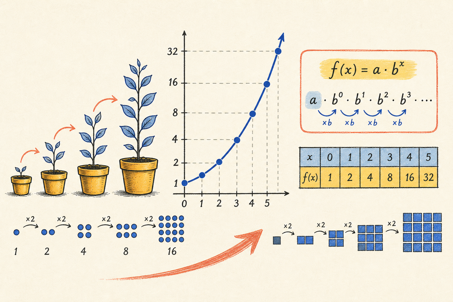 Editorial math illustration for What is an Exponential function? - Growth