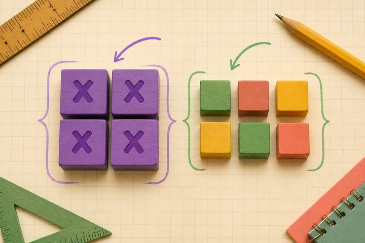 Variable tiles and constant tiles grouped separately on graph paper