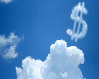 A physical Cloud with a Money Symbol Hovering over it