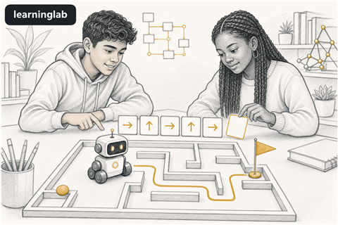 Line-art illustration for Algorithms and the Robot