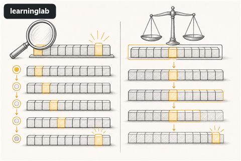 Line-art illustration for Linear and Binary Searches