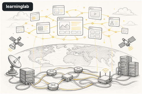 Line-art illustration for Distinguishing the Internet vs. the World Wide Web