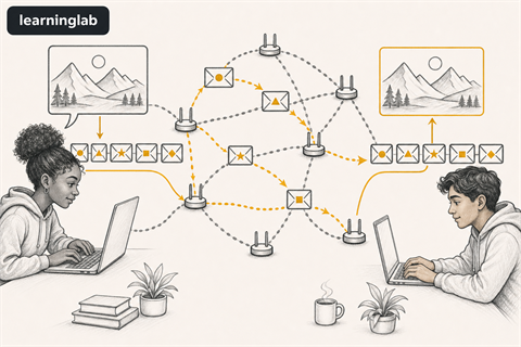 Line-art illustration for Data Packets and the Flow of Information