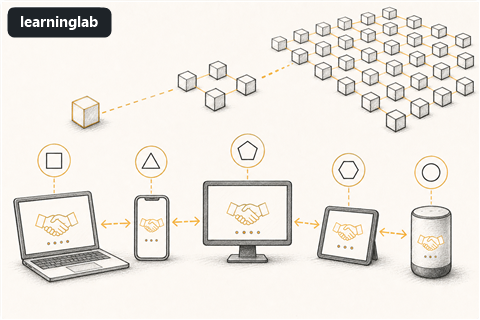 Line-art illustration for Protocols, Addresses, and Scalability