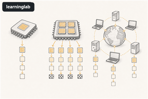 Line-art illustration for Sequential, Parallel, and Distributed Computing