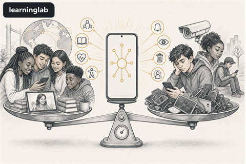 Line-art illustration for Beneficial and Harmful Effects of Computing Innovations