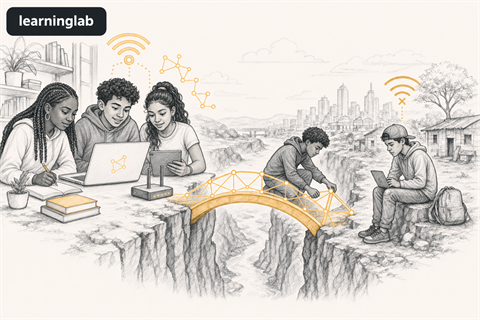 Line-art illustration for The Digital Divide